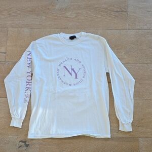 New Look White Long Sleeve Tee with Purple NY Print Size S